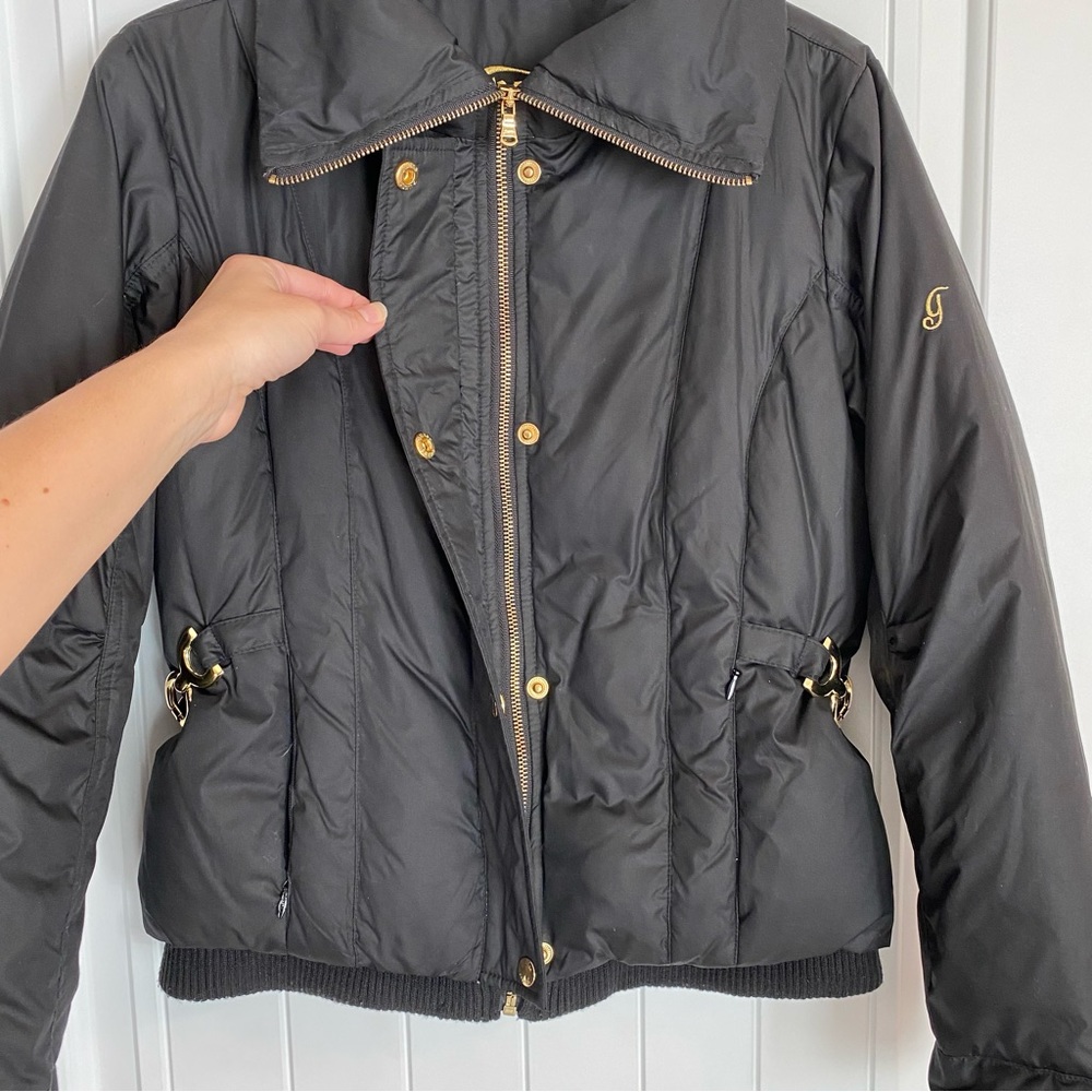GUESS Black Down Feather Puffer Coat with Gold Detail Size Medium - Picture 5 of 11